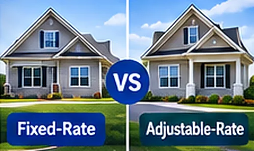 A house split visually between Fixed-Rate and Adjustable-Rate labels representing the two mortgage types