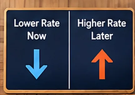 Two arrows pointing in opposite directions labeled Lower Rate Now and Higher Rate Later