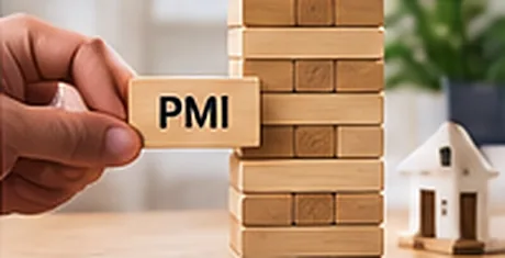 Wooden blocks spelling PMI stacked like a Jenga tower